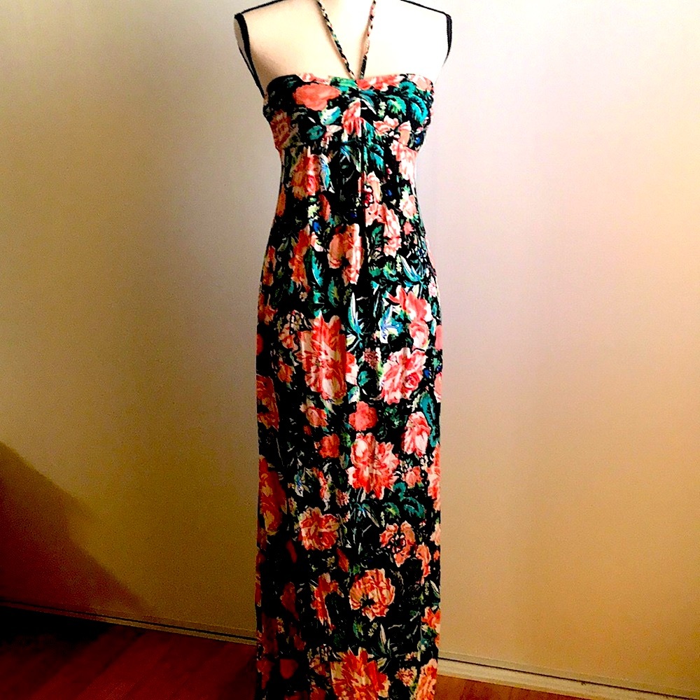 Forever 21 flower print long strapless dress